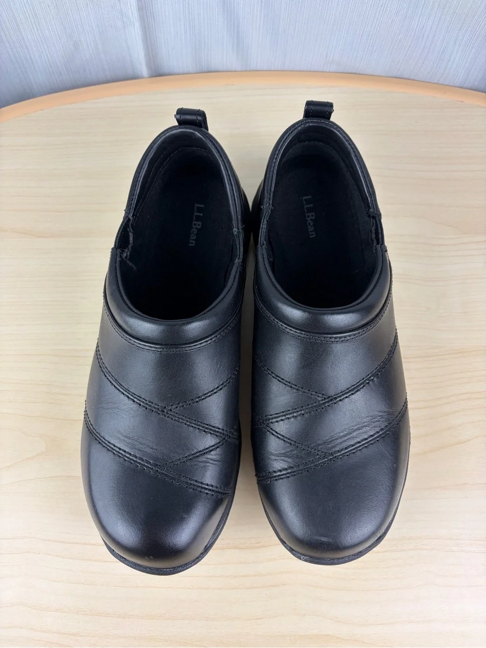 L.L.Bean Black Leather Slip-On Walking Clogs Moc Shoes Women’s 7.5 Wide